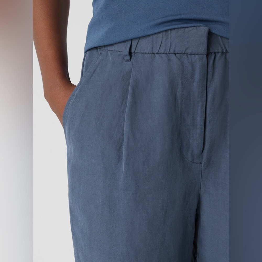 Eileen Fisher Eclipse Blue ankle pant in organic linen and silk twill, Large